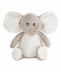 Experience the charm of Mumbles' MM060, a plush elephant toy featuring large ears, a trunk, and a soft gray and white body. It sits upright with endearing black button eyes.