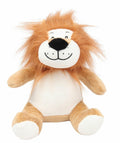 Product MM060 from Mumbles is a plush lion toy showcasing a beige body and a brown shaggy mane. It has a smiling face with black embroidered eyes and nose and is pictured sitting upright against a white background.