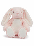 Introducing the MM060 by Mumbles: a soft and plush stuffed bunny featuring light pink fur and long ears, sitting upright. This delightful bunny showcases a lighter cream color on its belly and inner ears, enhancing its gentle and cuddly appearance.