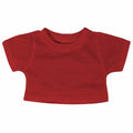 A vibrant red MM071 baby t-shirt from Mumbles, featuring short sleeves and a round neckline, is displayed flat against a white background.