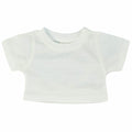 A plain white, short-sleeved MM071 toddler or doll-sized t-shirt with a round neck from Mumbles is set against a white background.
