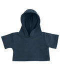Mumbles MM088 navy blue hooded shirt for a doll, made from soft fabric with short sleeves and a front opening for the head.