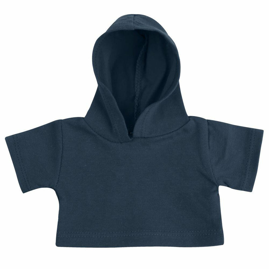 A Mumbles MM088 short-sleeved hoodie in dark blue, shown laid flat on a white background.