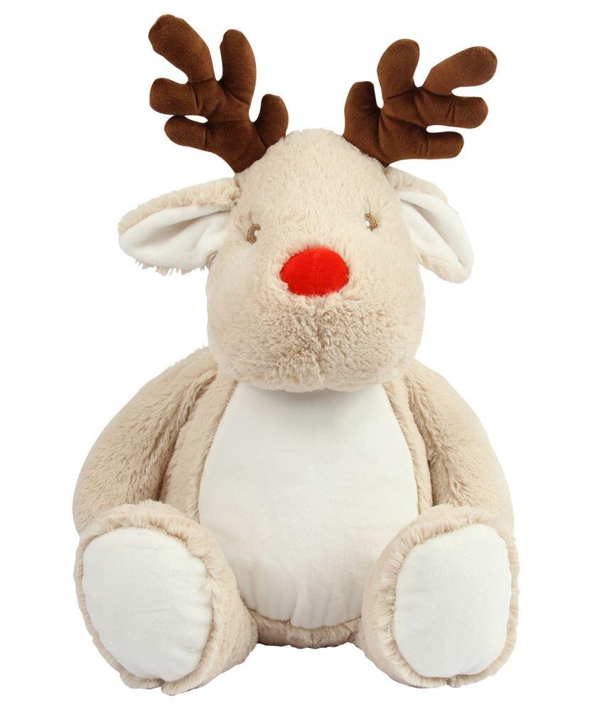 Introducing the MM560 by Mumbles: a plush reindeer toy featuring brown antlers and a red nose, sitting upright.