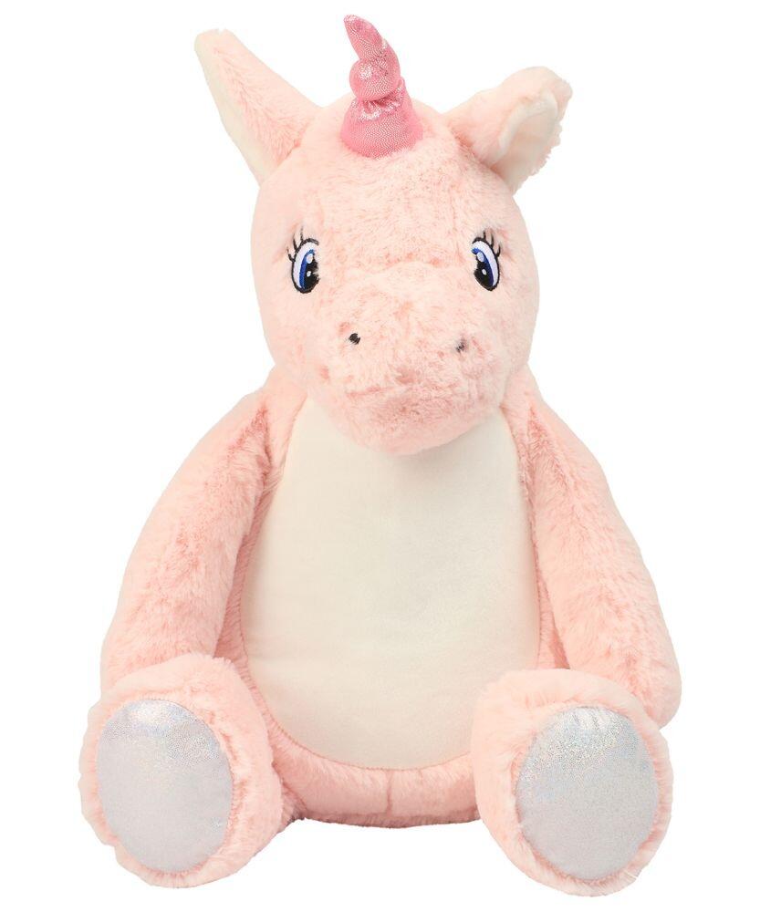 Introducing the Mumbles MM570: a pink plush unicorn toy featuring a white belly, large eyes, and a small horn on its head.