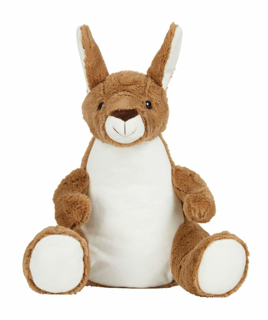 Introducing the MM575 by Mumbles: a delightful brown and white stuffed kangaroo toy featuring large ears, a smiling face, and an upright sitting position.