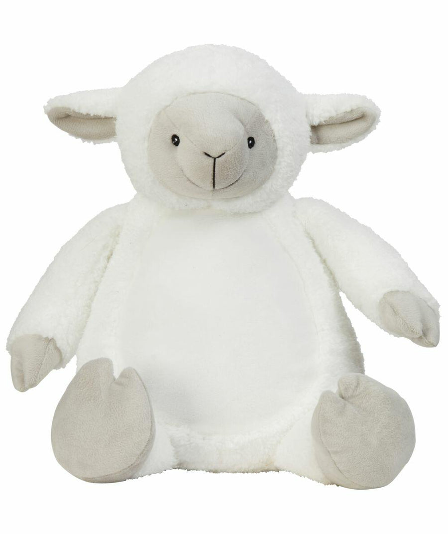 A plush toy from Mumbles, model MM576, featuring white fleece with beige accents on the face, ears, and feet, sitting upright.