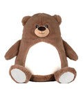 A Soft Toys plush teddy bear with brown and white fur, round body, small ears, black eyes, a smiling face, and outstretched arms sits upright against a white background.