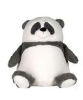 A Soft Toys plush panda bear sits facing forwards with a round white belly, grey arms and legs, black eye patches, a small black nose, and round ears.