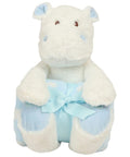 Mumbles' MM606 plush toy is a white and blue hippopotamus, adorned with a blue ribbon.