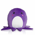 The MM800 from Mumbles is an adorable, round purple plushie featuring a smiling face, rosy cheeks, and an oval white belly. It sits on flat surfaces and has eight stubby legs reminiscent of an octopus.