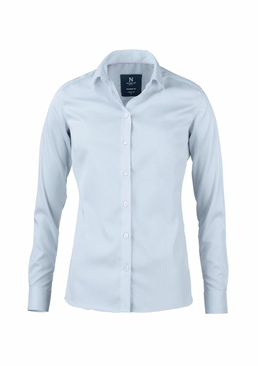 A Nimbus N101F light blue long-sleeve button-up shirt displayed on a white background.