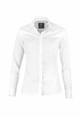 Nimbus's N101F white long-sleeve button-up shirt, featuring a structured collar, is shown on a simple backdrop.