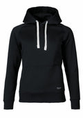The Nimbus N106F, a black hoodie featuring a front pocket and white drawstrings, is displayed against a plain background.
