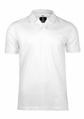 The N107M by Nimbus is a plain white short-sleeve polo shirt featuring a collar and three buttons.