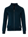 Introducing the N110F by Nimbus: a navy blue zip-up jacket featuring a high collar and two front pockets.
