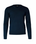 A Nimbus N112M sweater in dark navy blue with a V-neck and long sleeves, showcased on a plain background.