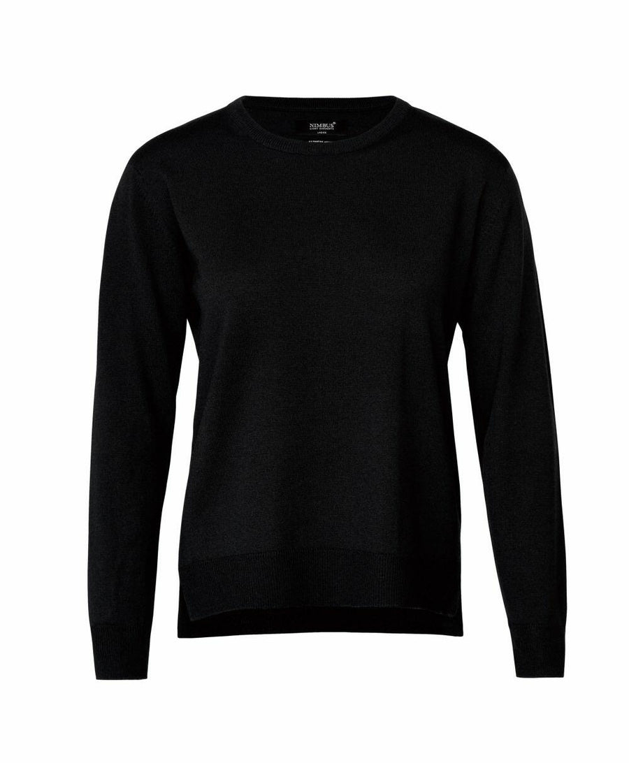 Nimbus N113F plain black crew neck sweater with long sleeves.