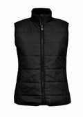 A Nimbus N114F puffer vest in black, featuring a sleeveless design, a front zipper, and a high collar.