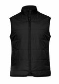 The N114M vest by Nimbus is a black, sleeveless padded design featuring a stand-up collar and front zipper.