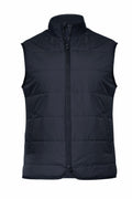 The Nimbus N114M is a black quilted puffer vest featuring a high collar, front zipper, and two front pockets.