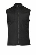 Nimbus's N115M is a black sleeveless vest with a high collar, complete with a chest pocket and front zipper closure.