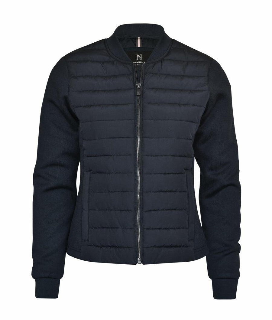 Nimbus brand's N122F black quilted jacket features a front zipper and two side pockets.