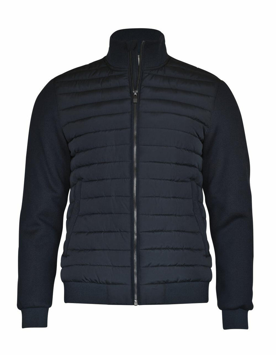 The Nimbus N122M is a black quilted jacket featuring a front zipper and ribbed cuffs and hem.