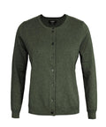 The Cardigan's long-sleeve button-up features a dark green colour and round neckline, displayed flat on a white background.