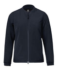 Jackets: A plain black zip-up with long sleeves, collarless neckline, two side pockets, minimalist design, and a small logo tag near the collar.