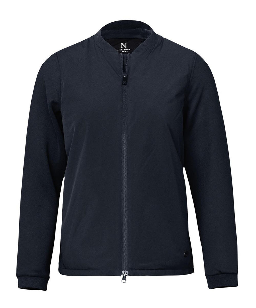 Jackets: A plain black zip-up with long sleeves, collarless neckline, two side pockets, minimalist design, and a small logo tag near the collar.