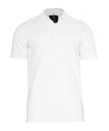 The Polos shirt is a plain white, short-sleeve polo with a collar and three-button placket, shown on a white background.