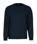 The Sweatshirts product is a plain, long-sleeved, dark navy crew neck with a small black rectangular label near the front bottom hem.