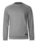 A plain grey crewneck sweatshirt with long sleeves and a small black label by the bottom front hem, displayed against a white background. Product name: Sweatshirts.
