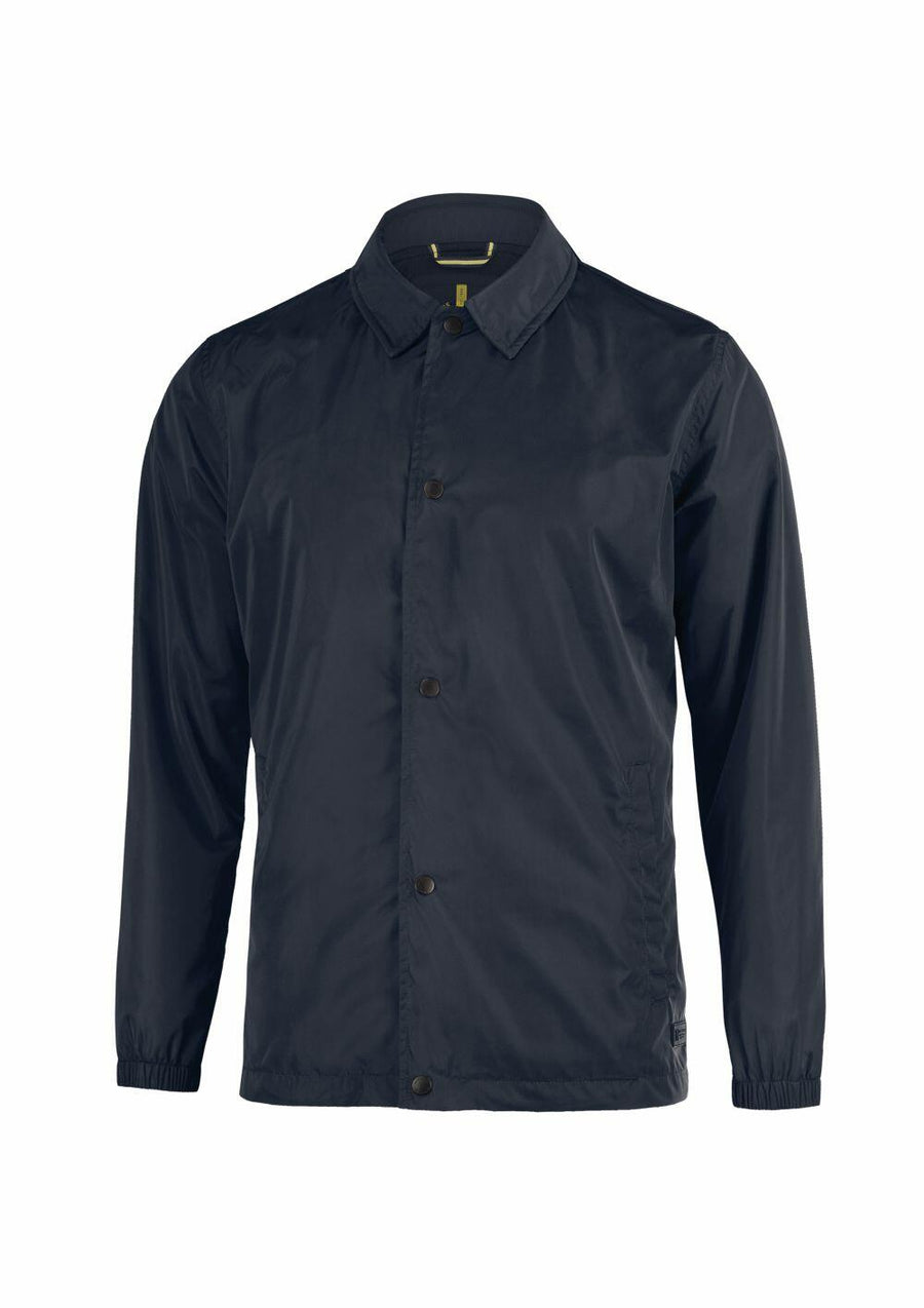 The Nimbus NB105 is a black, long-sleeved jacket featuring a button-up front and a collar, showcased against a plain white background.