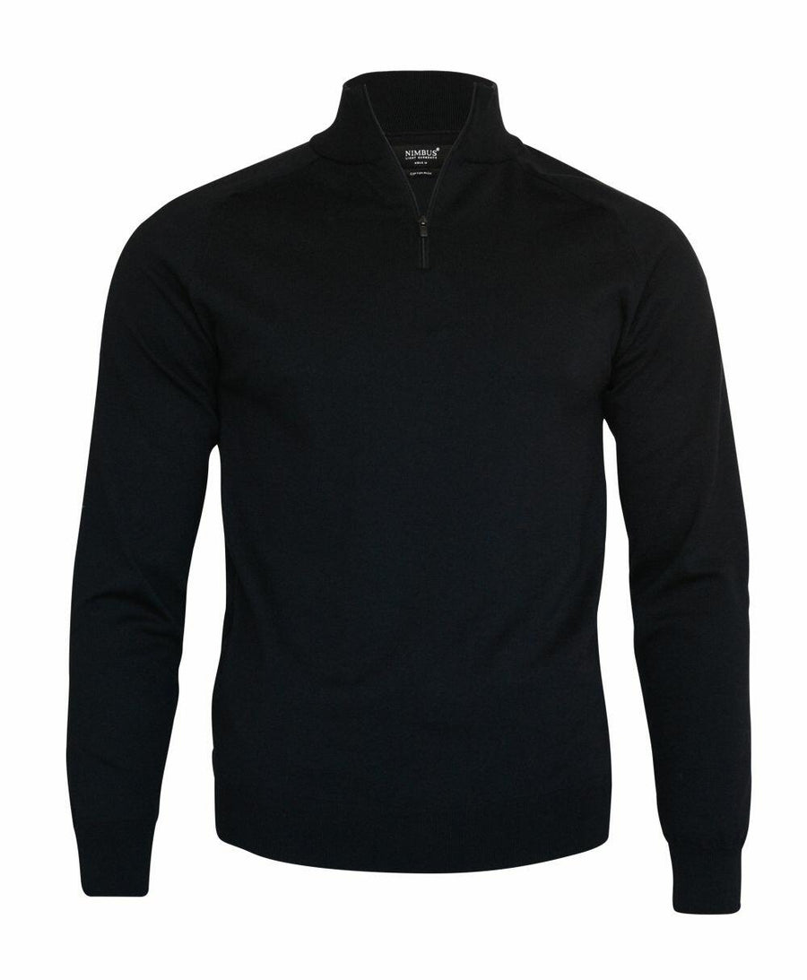Nimbus NB121 black long-sleeve pullover featuring a half-zip collar, showcased against a white backdrop.