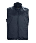 The Gilets & Bodywarmers is a navy blue sleeveless zip-up waistcoat featuring a high collar and two side pockets, shown against a plain white background.