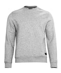 The Sweatshirts product is a light grey crewneck with long sleeves, ribbed cuffs and waistband, and a small black tag near the left bottom hem. It is shown on a plain white background.
