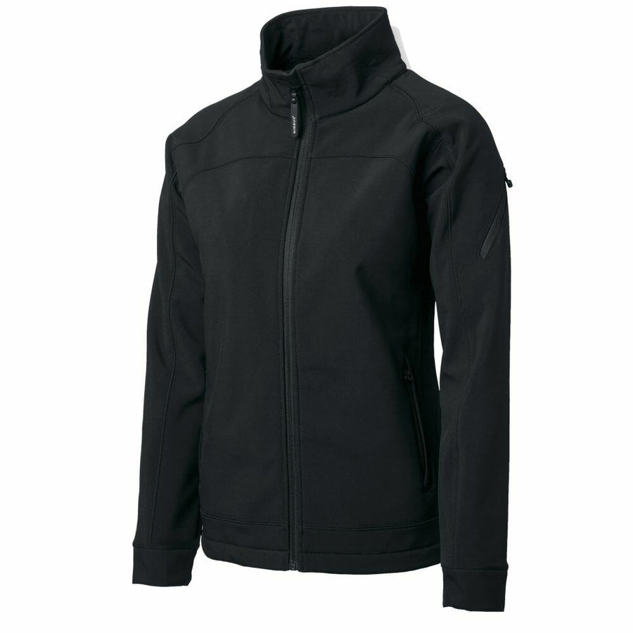 The Nimbus NB30F is a black softshell jacket featuring a high collar and a zip-up front.