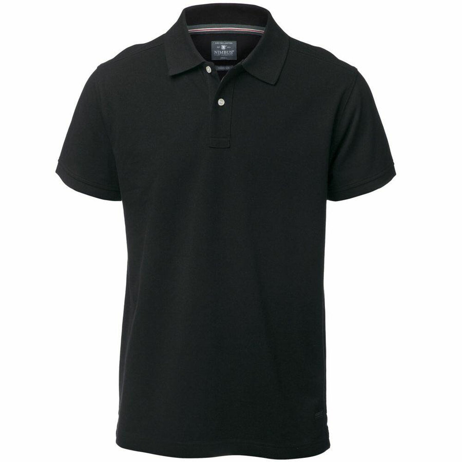 Nimbus NB37M short-sleeve polo shirt in black, featuring a collar and two buttons.