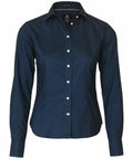 The Nimbus NB45F, a navy blue long-sleeve button-up shirt with a collar, is displayed against a white background.