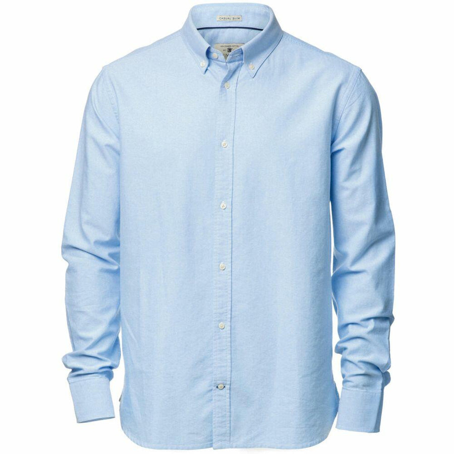 A Nimbus NB45M light blue shirt featuring a button-up design, a collar, and long sleeves.