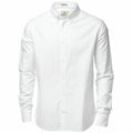 The NB45M by Nimbus is a collar shirt featuring long sleeves, button-up design, and buttoned cuffs in white.