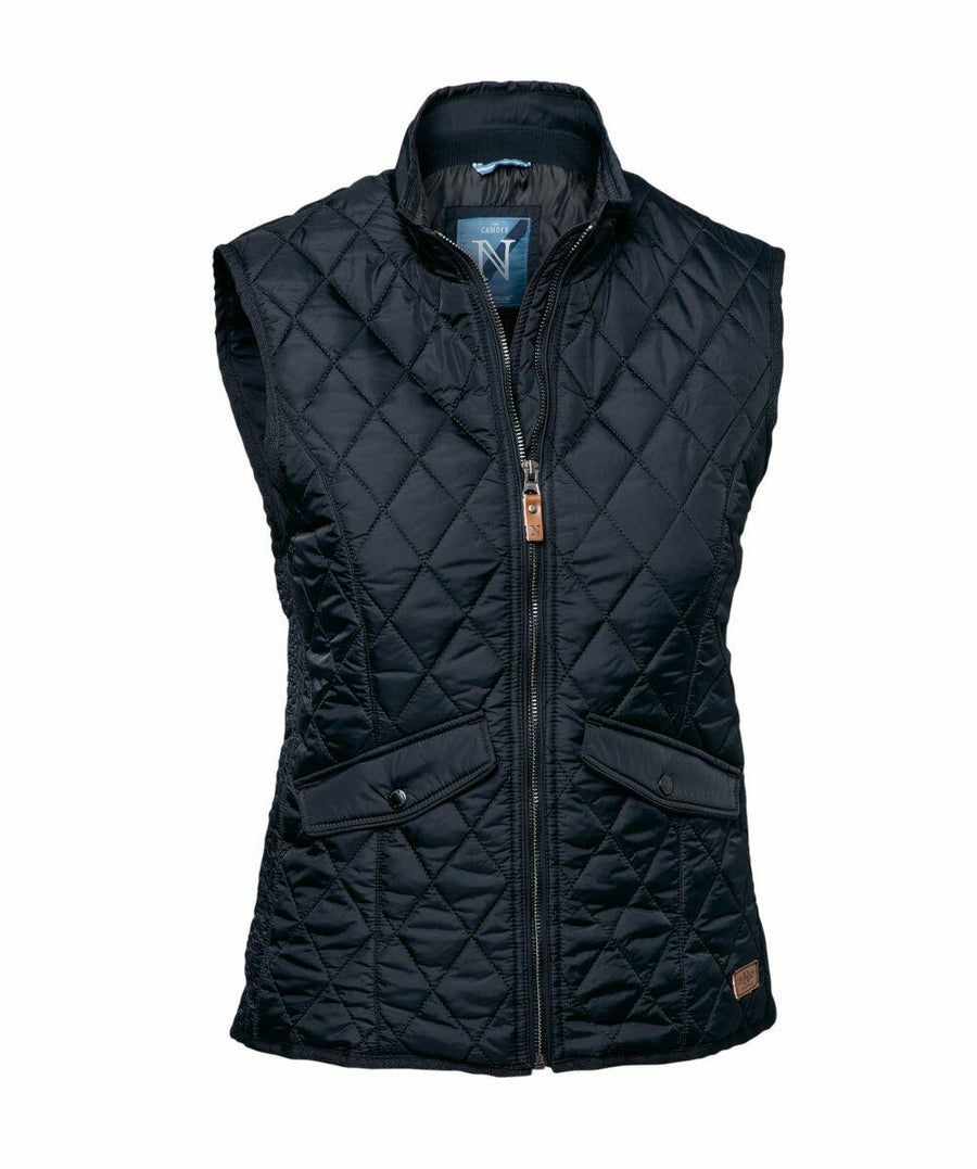 Nimbus's NB46F vest features a front zipper, two buttoned pockets, and a high collar in a black quilted design.