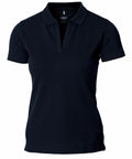 The NB52F polo shirt by Nimbus is black with short sleeves, featuring a collar and a v-neck design, showcased against a white background.