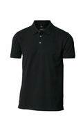 Introducing the Nimbus NB52M: a sleek black short-sleeve polo shirt featuring a classic collar and three-button design.