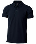 Nimbus NB52M black short-sleeve polo shirt featuring a three-button placket and a flat collar, shown against a white background.