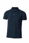 The NB52M from Nimbus is a plain dark blue polo shirt with short sleeves and a collar, featuring a three-button placket on the front.