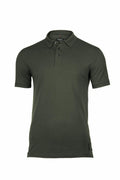 The Nimbus NB52M polo shirt in dark green, featuring short sleeves and a buttoned collar, is showcased against a white background. The fabric looks smooth, complementing its classic, casual design.