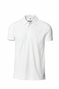 The NB52M polo shirt by Nimbus features a plain white design with short sleeves and a classic collar. It includes a buttoned placket and offers a tailored fit, showcased against a white background.
